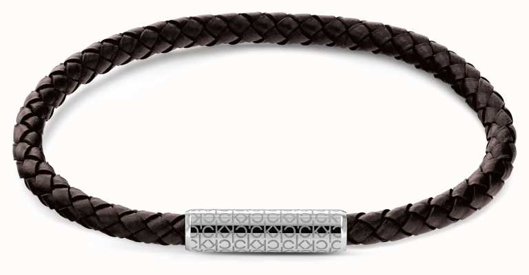 Calvin Klein Men's Brown Leather and Stainless Steel Bracelet 35000102