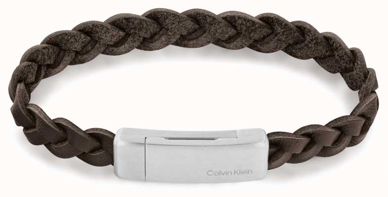 Calvin Klein Contemporary Brown Plaited Leather and Stainless Steel Bracelet 35000131