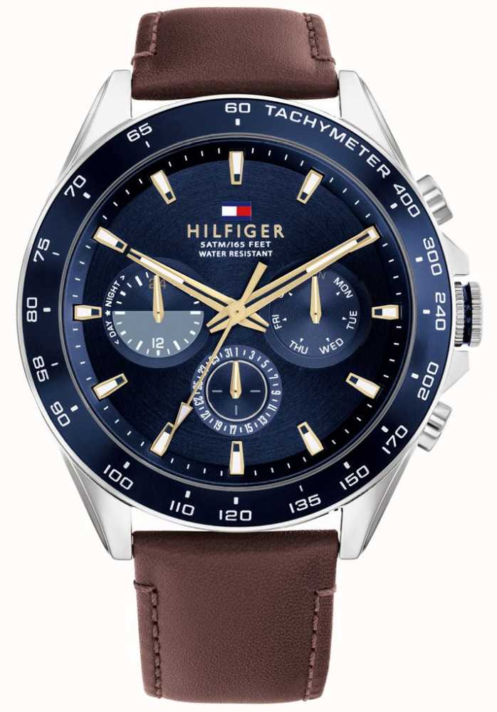 Tommy Hilfiger Men's Owen | Blue Dial | Brown Leather Strap 1791965 - First Class Watches™