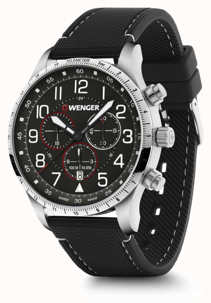 Wenger Attitude Chrono Black Dial Black Silicone Strap 01.1543.119