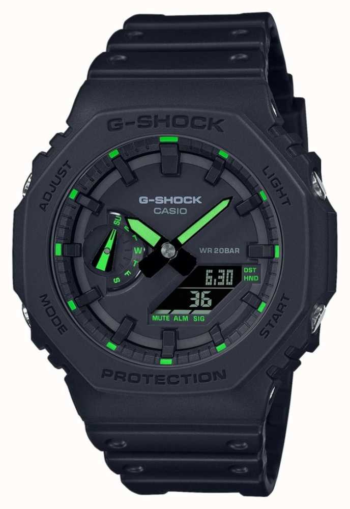 Green Casio Black Neon G-Shock - First Utility GA-2100-1A3ER Class 2100 Series Details Watches™ USA