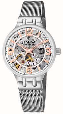 Festina Ladies Skeleton Automatic Watch W/ Mesh Bracelet F20579/1