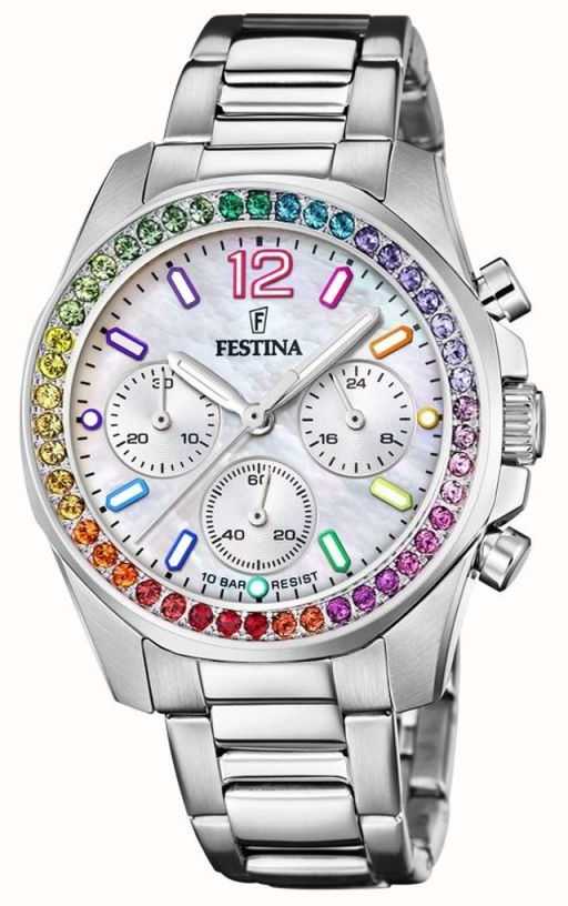 snelheid Machtig Walter Cunningham Festina Women's Chronograh | Mother-of-Pearl Dial | Rainbow Crystal Set  F20606/2 - First Class Watches™ USA