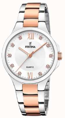 Festina Ladies Rose-pltd. Watch W/CZ Set & Steel Bracelet F20612/1