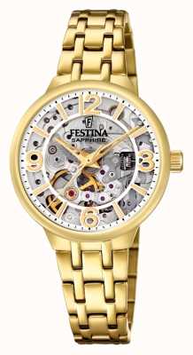 Festina Ladies Gold-pltd.Skeleton Automatic Watch W/Bracelet F20617/1