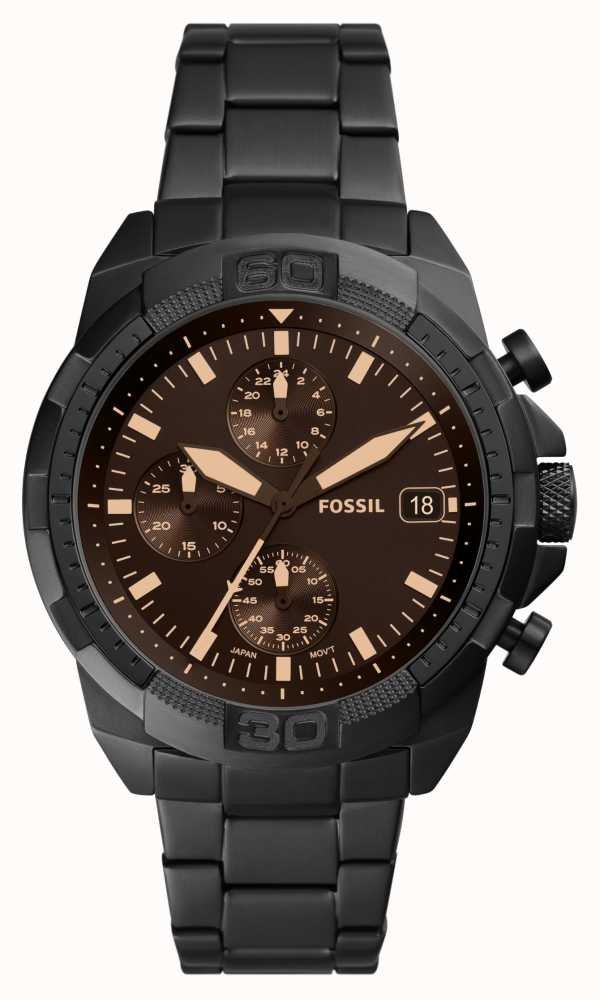 Fossil Men's Bronson | Brown Chronograph Dial | Black Stainless Steel  Bracelet FS5851 - First Class Watches™ USA