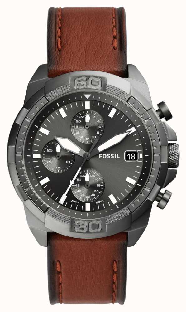 Leather Chronograph - Watches™ Men\'s Brown | Strap Class Fossil First | Bronson FS5855 Grey Dial USA