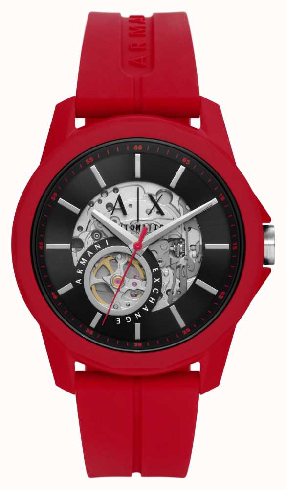 USA Armani Red - | | AX1728 Skeleton Strap Automatic Exchange Black Class Dial First Watches™ Silicone