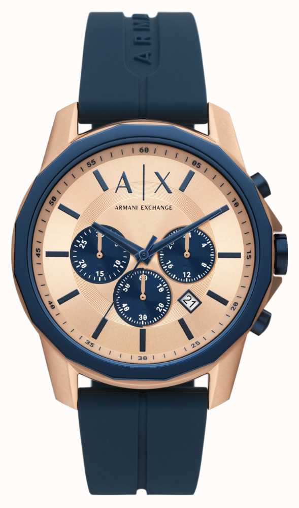 Armani Exchange Rose Gold Watches™ Blue Dial Strap Class Silicone - First AX1730 | USA