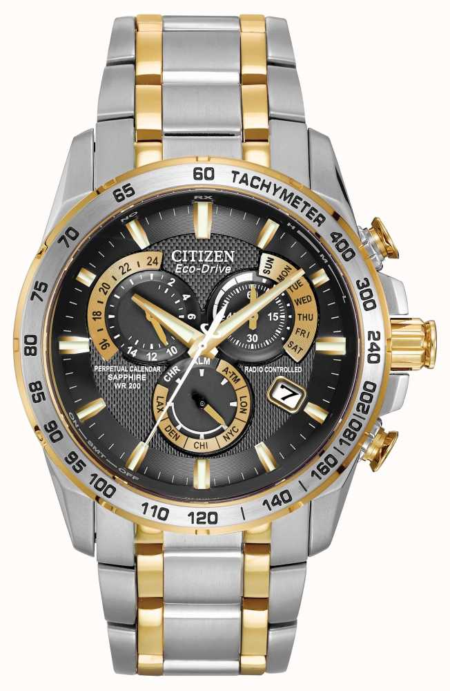 Citizen Mens Radio Controlled Perpetual AT Chronograph Steel & Gold IP