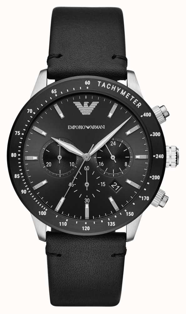 Emporio Armani Men's | Black Chronograph Dial | Black Leather