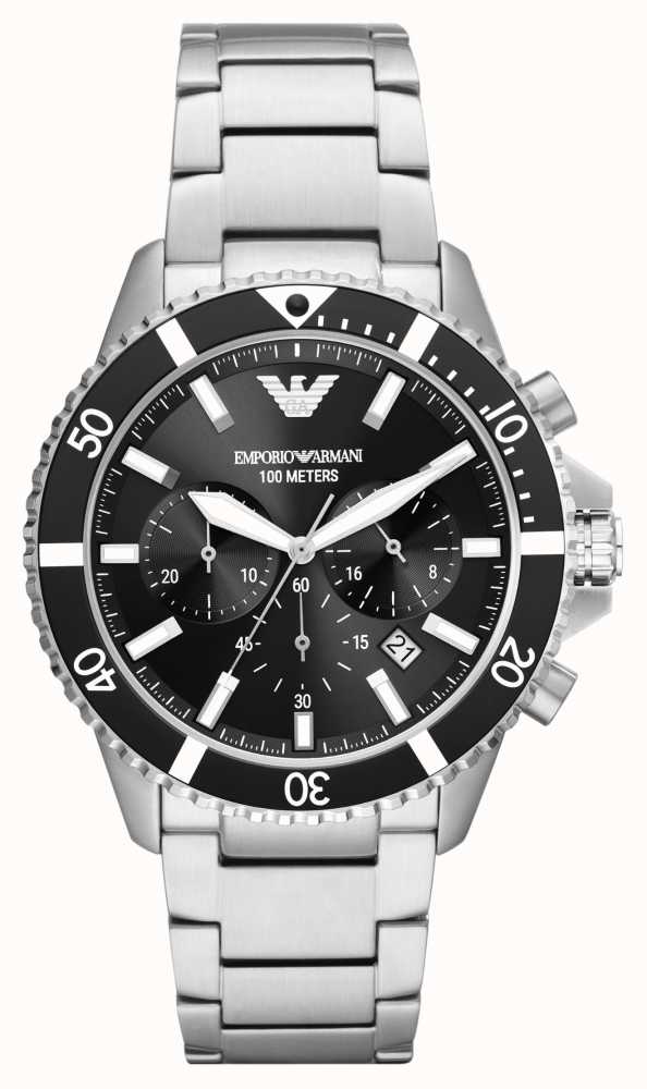Emporio Armani Men\'s | Black Chronograph Dial | Stainless Steel Bracelet  AR11360 - First Class Watches™ USA