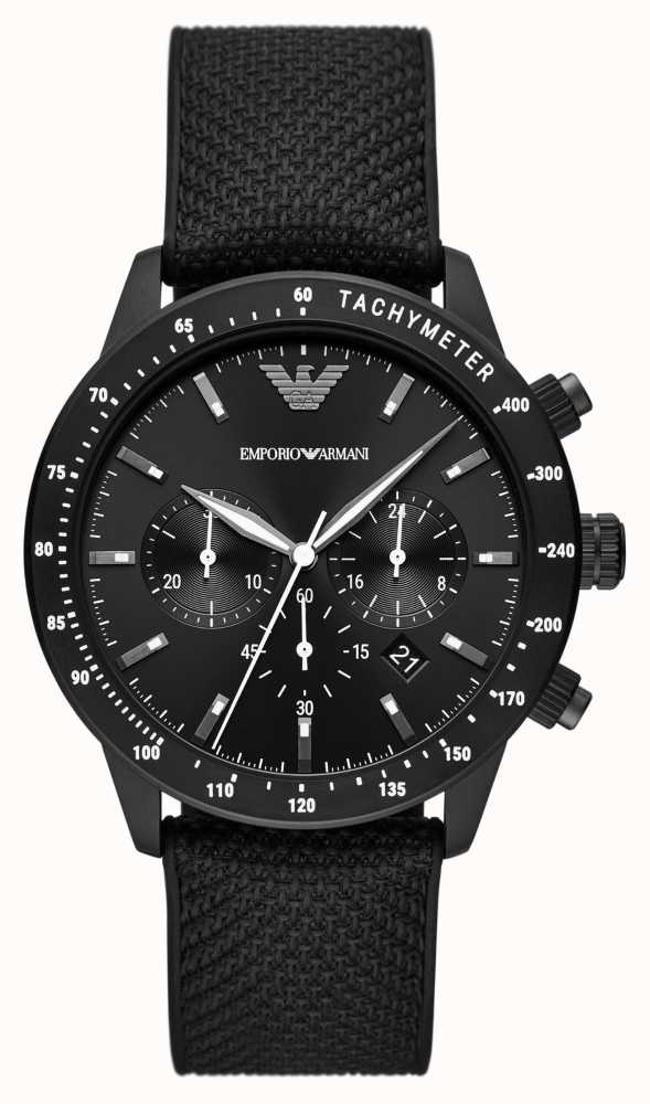 Emporio Armani Men\'s | Black Chronograph Dial | Black Fabric Strap AR11453  - First Class Watches™ USA