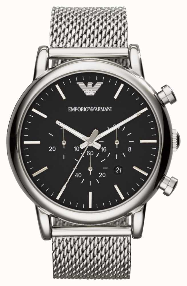 Emporio Armani Men\'s | Dial Class First - Black Steel Bracelet | AR1808 Mesh Chronograph USA Watches™