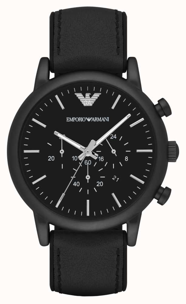 Emporio Armani Men\'s | Black Chronograph Dial | Black Leather Strap AR1970  - First Class Watches™ USA