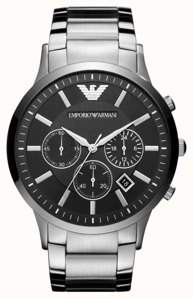 Emporio Armani Men\'s | Black Chronograph Dial | Stainless Steel Bracelet  AR2460 - First Class Watches™ USA