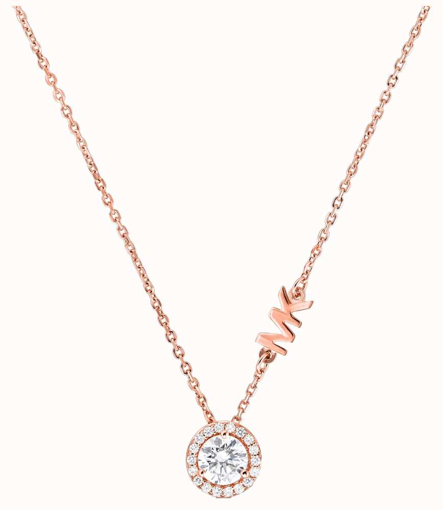 Michael Kors Crystal Set MK Rose-Gold Sterling Silver Necklace
