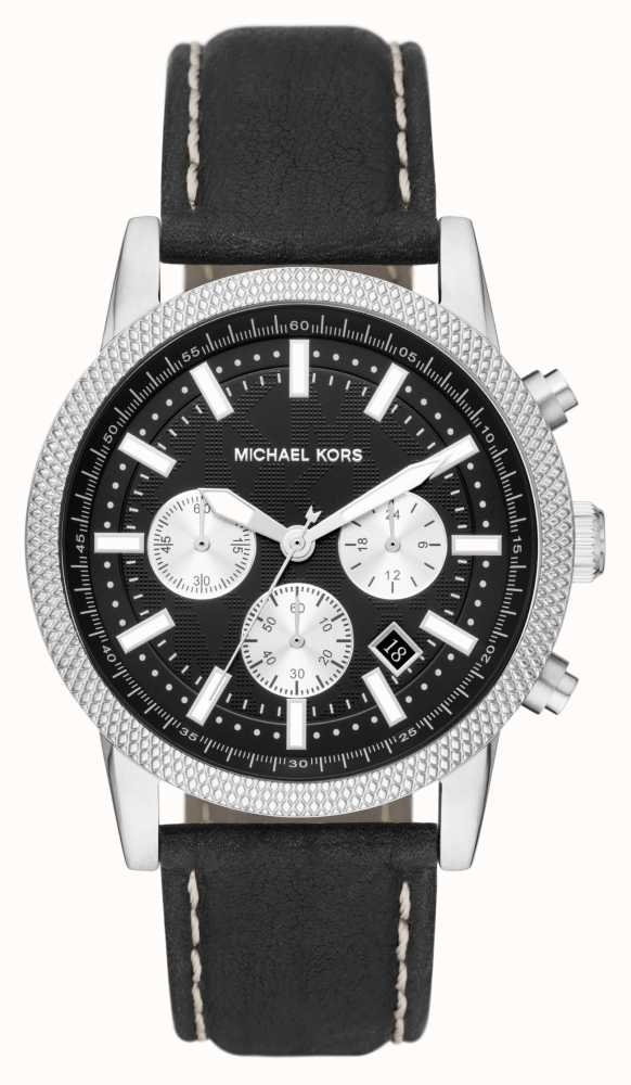 Michael Kors Hutton Men\'s Chronograph Watch Black Leather Strap MK8956 -  First Class Watches™ USA