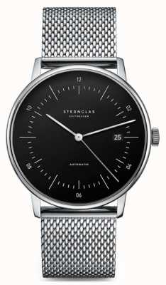 STERNGLAS Men's Naos Automatic | Black Dial | Steel Mesh Bracelet S02-NA03-MI04