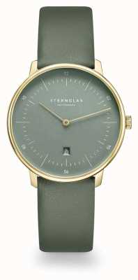 STERNGLAS Women's Naos XS | Edition Flora | Green Dial | Green Leather Strap S01-NDF18-KL09