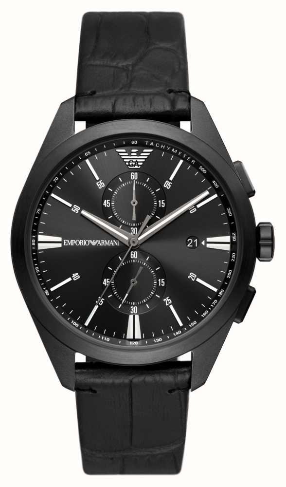 Emporio Armani Men\'s | Black Chronograph Dial | Black Leather Strap AR11483  - First Class Watches™ USA