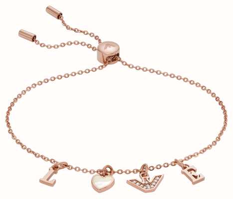 Emporio Armani Logo And Pearl Bracelet | Rose Gold Sterling Silver