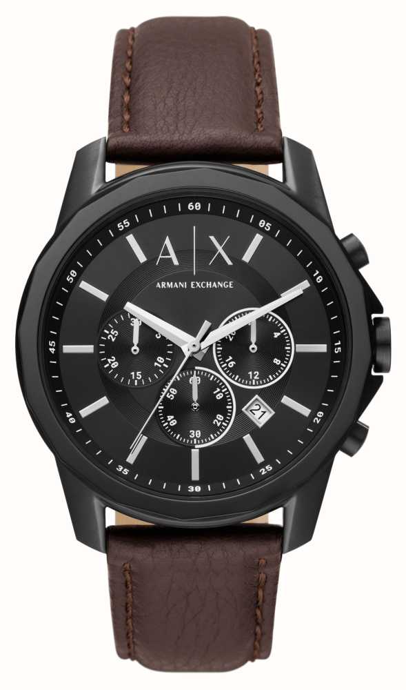 Armani Exchange Black Dial Chronograph Class Leather AX1732 - Brown First USA | Watches™ Strap
