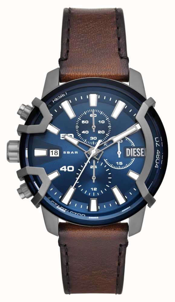Diesel Griffed Brown Leather Strap Blue Dial Watch DZ4604 - First Class  Watches™ USA