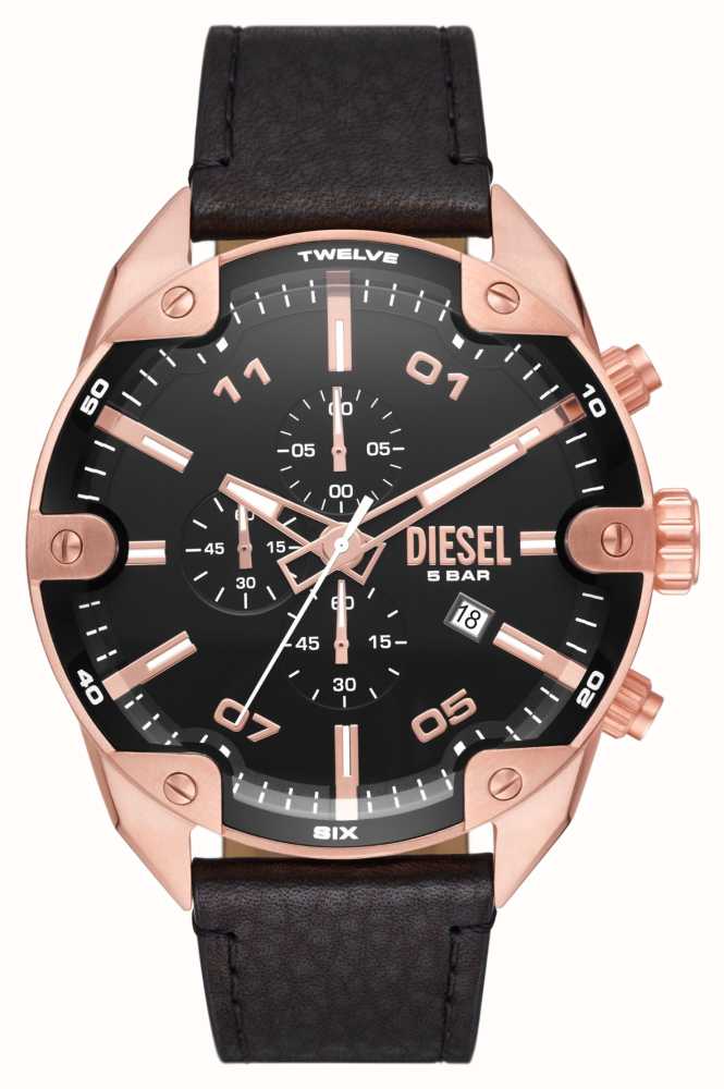 Leather Diesel Watches™ Black DZ4607 First Class - Spiked USA | Watch Rose Gold