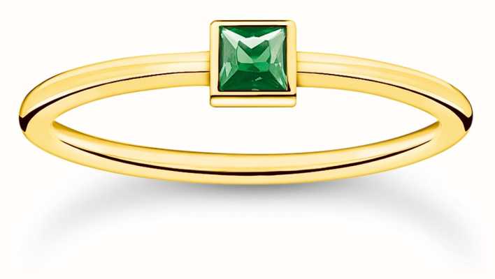 Thomas Sabo Charming Emerald | Gold Plated | Square Green Gemstone Ring | Size 54 TR2395-472-6-54