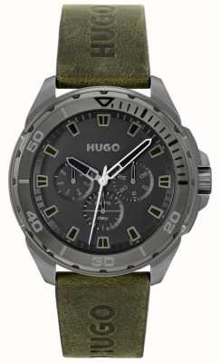 HUGO Men's #FRESH | Green Leather Strap | Black Dial 1530286