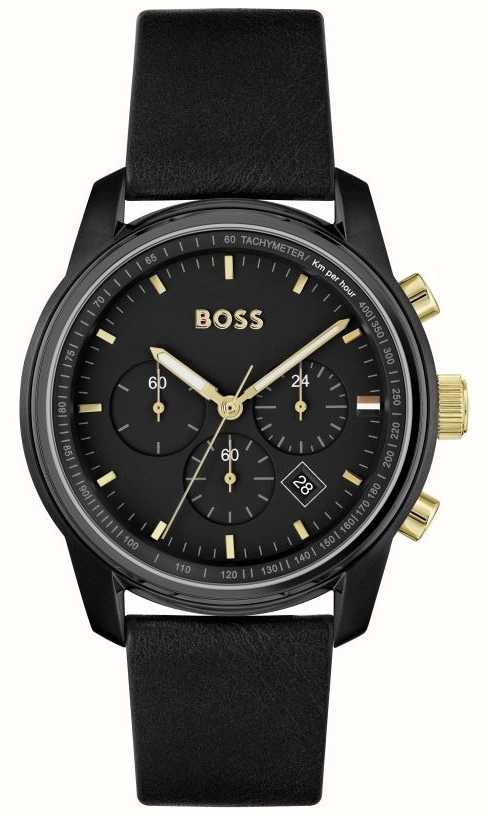 BOSS Men\'s Trace | Class USA Black Leather First - Dial | Strap Chronograph Watches™ 1514003 Black